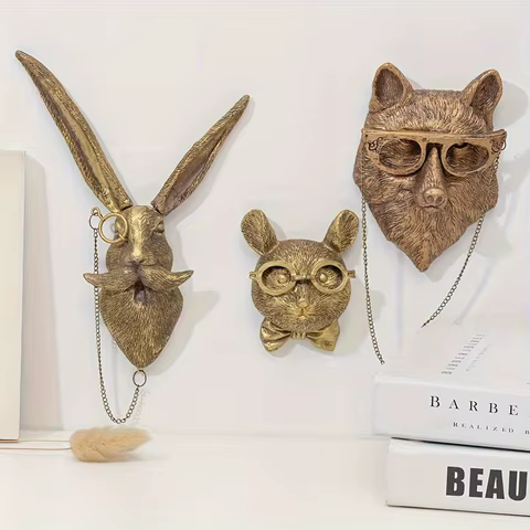 Antique Bronze Resin Animal Pendant Golden Deer Head Wall Storage Hook Up Background Wall Accessories Decorative Figurines 12 best sales deer head wall decor - №12
