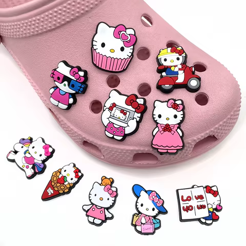 10Pcs/Set Hello Kitty Series Shoe Charms for Clogs Bubble Slides Sandals PVC Shoe Decorations Buckle Accessories for Kid 8 best sales dijes hello kitty - №8