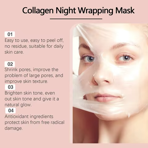 Collagen Overnight Wrapping Peel Off Facial Mask, Korean Collagen Night Wrapping Mask Deeply Hydrates Night Care Mask Cream 75ml 12 best sales propolis serum - №10
