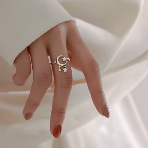 VENTFILLE 925 Silver Moon Tassel Opening Female Fashion Ins Ring 10 best sales silver moon ring - №10