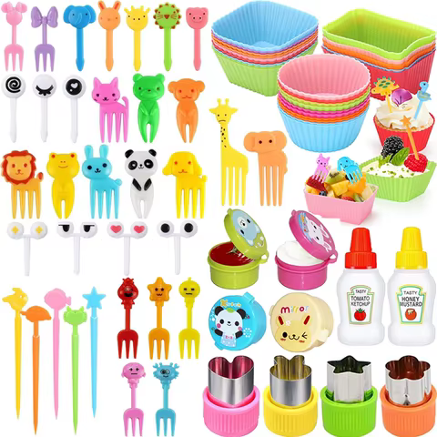 Mini Fruit Forks For Children Kids Cute Animal Food Picks Snack Toothpicks With Vegetable Cutter Set Silicone Lunch Box Dividers 12 best sales fruit forks - №10