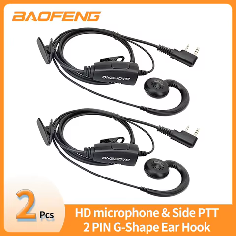 2pcs BAOFENG 2 Pin G-shape Ear Hook Headset Earpiece PTT For Baofeng UV5R UVS9 UV-13 UV-17 UV-21 UV16 PRO PLUS Walkie Talkie 10 best sales baofeng bluetooth headset - №10
