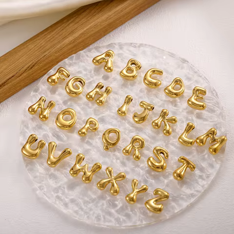 CARLIDANA High Quality Stainless Steel Gold Plated Capital 26 Letter Irregular Bubble Initial Pendant Charms For DIY Jewelry 10 best sales aruba souvenir - №3