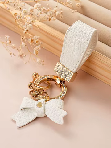 High end artificial diamond car keychain pendant, exquisite pink bow, lychee pattern hand rope keychain, exquisite ins car chain 10 best sales diamond key chain - №5