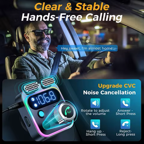 2024 Bluetooth 5.3 FM Transmitter for Car Stronger Dual Mics Deep Bass Sound 48W PD&QC3.0 Car Charger Bluetooth Adapter 8 best sales fm mike - №6