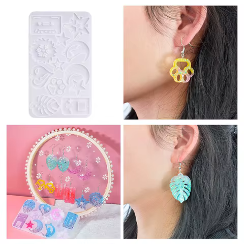 Earring Pendant Silicone Mold Epoxy Resin Jewelry Making Molds Heart Leaves Moon DIY Charms Pendant Mould Creative Jewelry Craft 10 best sales silicon resin - №4