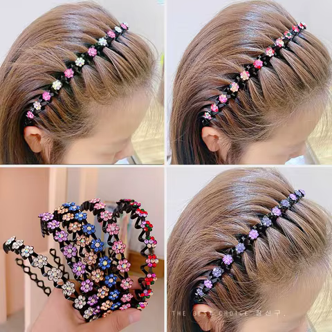 New Non-slip Rhinestone Headbands Solid Wave Hairbands for Women Girls Bezel Fashion Hair Hoop Ladies Boutique Hair Accessories 10 best sales flower power accessories - №8