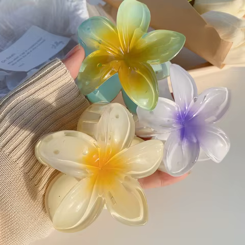 Gradient Frangipani Hair Clip Plumeria Hairpin Ins Style Ponytail Holder Barrette Sweet Shark Claws Party Hair Accessories 10 best sales pin for hair - №4