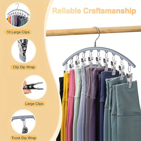 1/2/3PCS Closet Storage Hanger with 10 ClipsHangs 40 Pairs of LeggingsBlack HangerSpace-Saving Hanging Closet Organizer 8 best sales clothes hangers bulk - №6