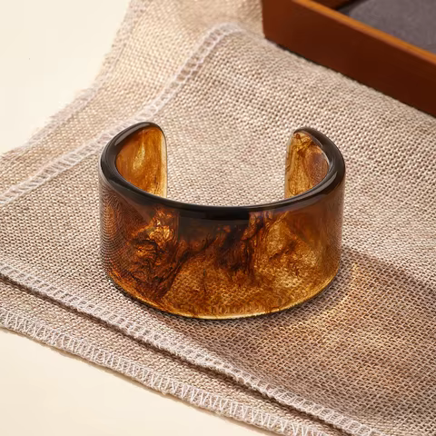 KMVEXO Vintage Punk Brown Coffee Thick Resin Acrylic Smudging Bangles Geometric Irregular Bangle Bracelets For Women Men Jewelry 8 best sales earthy jewelry - №6