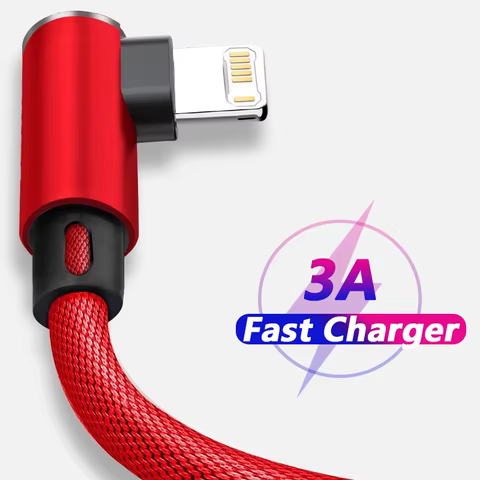 90 Degree USB Cable For iPhone 14 13 12 11 Pro Max X XR 6s 7 8 Plus 2m 3m Lead Mobile Phone Fast Charging Cord Data Charger Wire 8 best sales usb cable 90 degree - №5