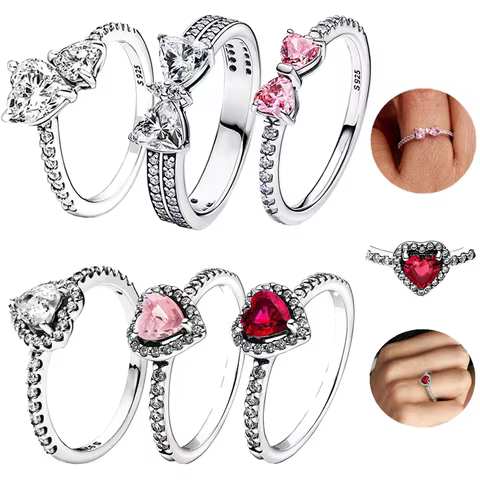 Original 925 Sterling Silver Rings For Women Crown Love Heart Sun Moon Engagement Wedding Pink Bow Ring Luxury Jewelry 10 best sales silver moon ring - №8