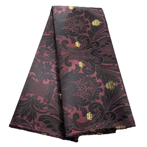 African Damask Aso Oke Fabric 5Yards Thick Quality 2024 Jacquard Brocade Fabrics Sew For Nigerian Wedding Headtie Aso Obi Wear 12 best sales brocade fabric nigeria - №5