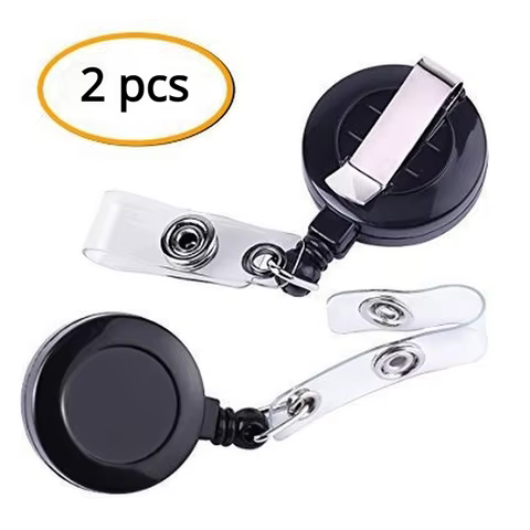 2pcs/set Black Plastic Retractable ID Tag Work Card Clip Badge Reel Pass Access Card Lanyard Belt Clips Office Employee Supplies 8 best sales id badge reels - №7