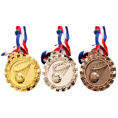 6.5cm Basketball Medals Basketball Award Medals with Neck Ribbon Gold/Silver/Bronze Medals Basketball Game Medals for Winners 10 best sales basketball medal - №1