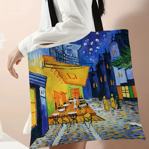 Van Gogh Series Linen Bag Oil Painting Starry Night Flower Handbag Light weight Shoulder Bag High Capacity Eco Shopping Bags 8 best sales van gogh bag - №7