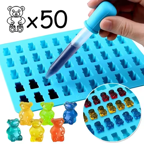 50 Grids Gummy Bear Mold Silicone Cute Bear Jelly Mould with Dropper Candy Chocolate Fondant Moulds DIY Baking Decoration Tools 8 best sales kitchen mold - №7