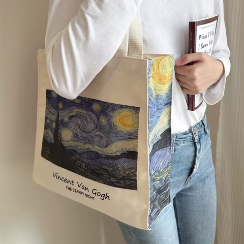 Extra Thick Canvas Female Shoulder Bag Van Gogh Morris Vintage Oil Painting Zipper Books Handbag Large Tote For Women Shopping 8 best sales van gogh bag - №6