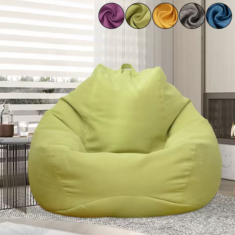 Lazy Sofa Cover Solid Chair Covers Without Filler Linen Cloth Lounger Seat Bean Bag Pouf Puff Couch Tatami Living Room Beanbags 6 best sales bean bag inner liner - №4