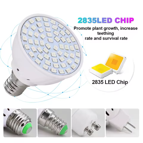 Led Grow Bulb 220V E27 60 80LEDs Full Spectrum LED Plant Greenhouse Hydroponic Growth Light Indoor Plant Phyto Flower Lamp 8 best sales growbox 40x40 - №2