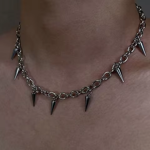 Stainless Steel Punk Aesthetic Stud Necklace Men Choker Cool Hip Hop Women Rivet Pendant Necklace Gothic Jewelry Gifts 12 best sales spiked choker - №3
