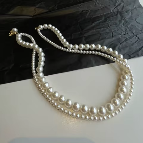 Stacked Wearing Double-layered Pearl Necklace Women's Simple Design Clavicle Chains Elegant Short Choker Jewelry for Party 10 best sales double pearl necklace - №9