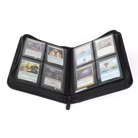 PU Leather 160 Pockets Cards Side Loading Binder TCG Game Zipper Card Album With 4 Sealed Fixed Pockets Pages For MG/PKM/FOW/YGO 10 best sales card binder 4 pocket - №9