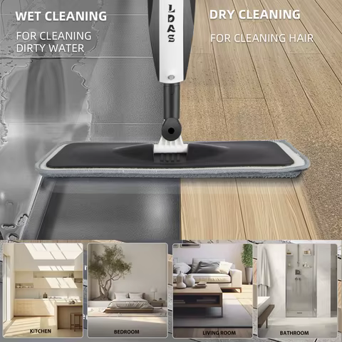 DARIS Spray Mop, 360ml Bottle, 3 Microfiber Mop Pads, Scraper, Mop Clip, Wet and Dry Use, Flat Floor Cleaning Mop 12 best sales wall mop - №5
