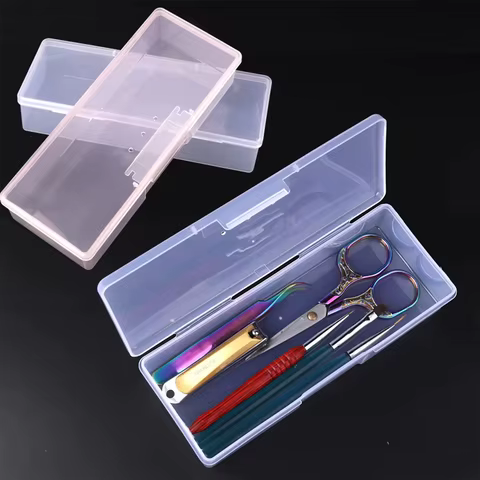 Nail Art Empty Storage Box Rectangle Plastic White Transparent Buffer Grinding Files Nail Rhinestone Brush Pen Container Case 8 best sales nail storage box - №6