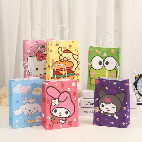 Sanrio Kraft Paper Cartoon Handbag Pom Pom Purin Melody Cinnamoroll Hello Kitty Kuromi Printed Shopping Bag Birthday Gift Box 10 best sales hello kitty packaging - №7