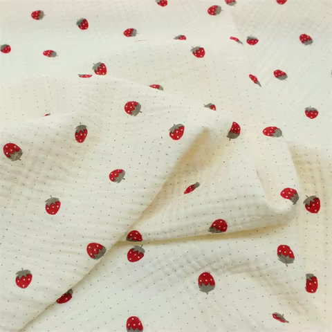 Double Cotton Crepe Cloth, Small Strawberry Print Fabric, Infant Clothes, Small Blanket Fabric, 135x50cm 12 best sales tomato fabric - №4