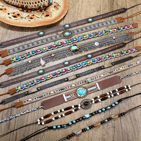 Hat Accessories Ethnic Style Hat Decorative Ribbon Rope DIY Cowboy Hat Lace-up Headband Men's Women's Hat Bands Fashion Decor 10 best sales hat making supplies - №1