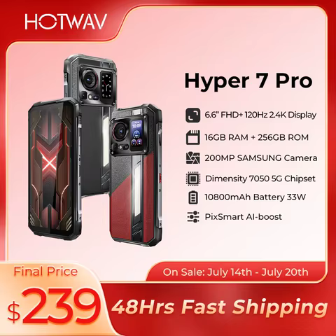 HOTWAV Hyper 7 Pro 5G Rugged Phone 200MP Android 14 6.6'' FHD+ 120Hz Smartphone 36(16+20)GB 256GB 10800mAh 33W Mobile Phone 8 best sales black berry smartphone - №8