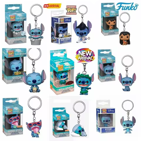 FUNKO POP Disney HULA STITCH ELVIS SLEEPING STITCH IN BATHTUB Summer STITCH Keychain Toy TIKI STITCH LILO SCRUMP Keyring Toys 10 best sales funkos pop disney - №1