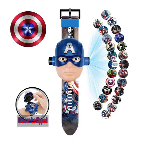 Disney Spiderman 24 Projection Watch Captain America Iron Man Toy Anime Hulk Digital Clock Student Wristwatches Children's Gifts 10 best sales spiderman kids watch - №2