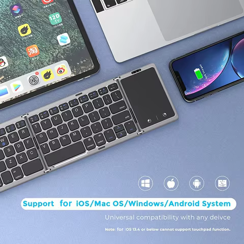 3-Folding Keyboard Mini Wireless Keyboard Foldable Dual Bluetooth Keyboard with Touchpad for Windows Android IOS iPad Phone 12 best sales portable keyboard - №12