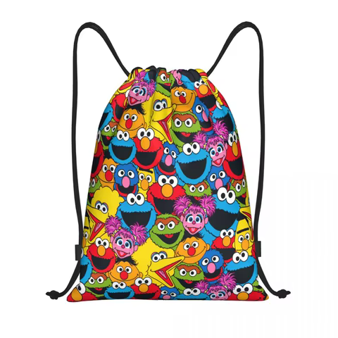 Sesames Streets Cookies Monsters Cartoon Drawstring Backpack Sports Gym Bag Water Resistant String Sackpack for Hiking 6 best sales sesame street bag - №1