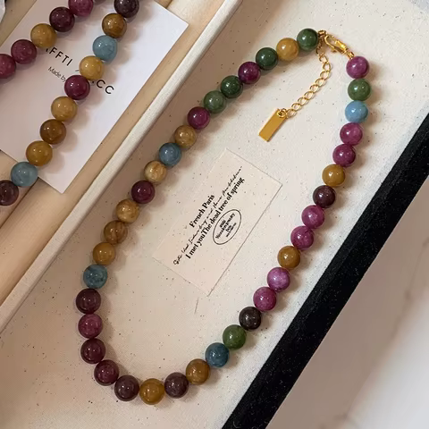 100% Natural Colorful Tourmaline Stone 14K Gold Filled Female Beads Chain Necklace Jewelry For Women Birthday Gifts Cheap 12 best sales tourmaline necklace - №6