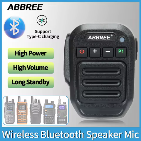 ABBREE Wireless Bluetooth Speaker Microphone Handheld Mic Type-C High Power Baofeng UV-5RH 21 Quansheng UV-K5(8) Walkie Talkie 10 best sales baofeng bluetooth headset - №6