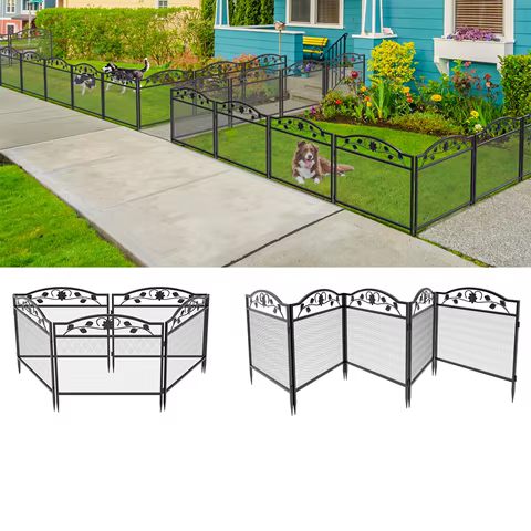 5 PCS Metal Garden Fence Border Rustic Style Decorative Garden Fence Animal Barrier, Landscape Pathway Edge Iron Fence Panels 10 best sales iron fence - №3