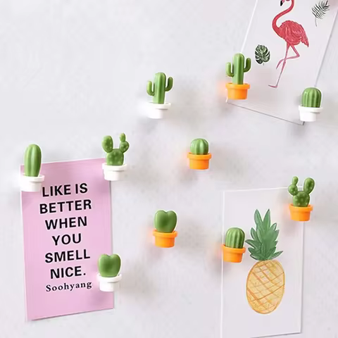 6pcs Cactus Magnetic Message Refrigerator Magnet Green Plant Potted Magnet Cactus Ball Three-dimensional Refrigerator Magnet 8 best sales refridgerator magnet - №6