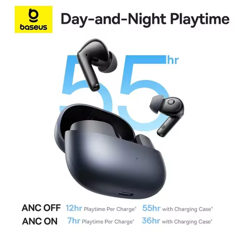 Baseus EP10 Pro ANC Earbuds Wireless Bluetooth 6.0 Earphones 50dB Realtime Adaptive Headphones 6 Mic Hi-Res LDAC IP55 Ear buds 10 best sales usb type c wireless adapter - №9