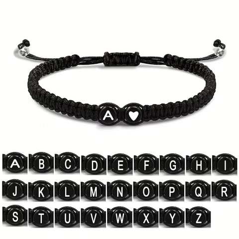 26 Letters Initial Heart Bracelets Handmade Adjustable A-Z Name Braided Bracelets For Women Men Friendship Jewelry Gifts 12 best sales jewellery for girls - №8