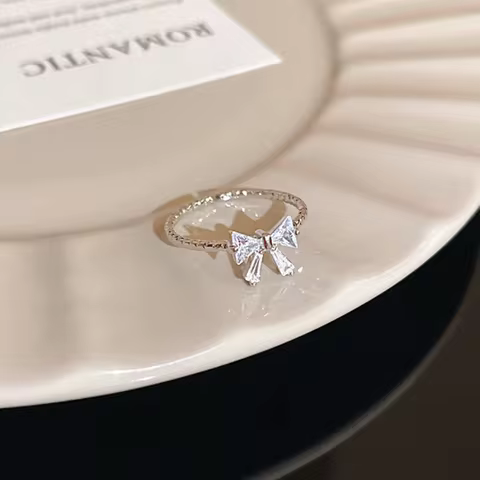 Romantic Lovely White Bowknot Rings Female Girls Exquisite Jewelry Ring with Shiny Bow Tie Zircon for Party Dating Lovers Gifts 6 best sales bow jewelry - №5