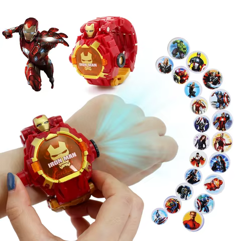 Disney Robot Toys Marvel Heroes Spiderman Captain America Deformation Robot Electronic Projection Watch Children Gifts 10 best sales spiderman kids watch - №10