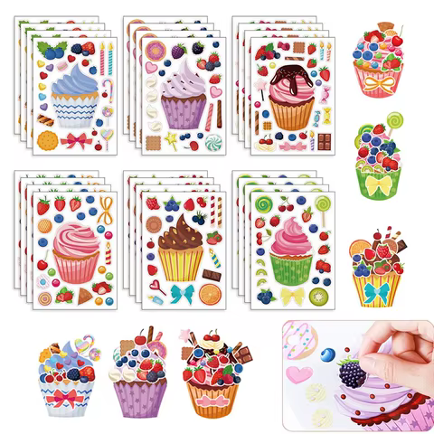 Make A Cupcake Sticker Sheets for Kids Sweet Create Your Own Cupcake DIY Puzzle Stickers Children Birthday Gifts Party Decals M 10 best sales strawberry shortcake stickers - №2
