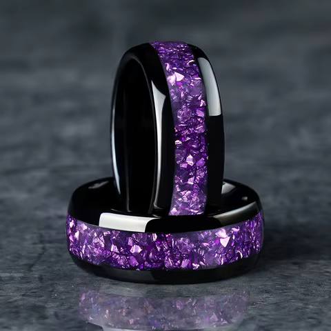 Fashion 8mm Men Stainless Steel Rings Inlay Galaxy Style Purple Abalone Shell Rings For Men Wedding Engagement Band Jewelry Gift 12 best sales abalone shell ring - №11