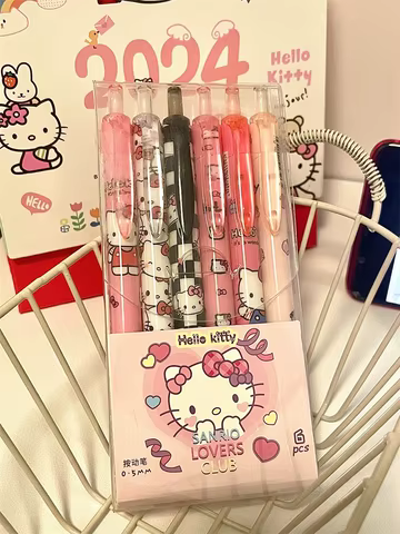 6Pcs Sanrio Gel Pen Hello Kitty Cartoon Kuromi ST Quick Drying Black 0.5mm Press The Ballpoint Pen Learning Stationery Gifts 12 best sales spongebob bracelet - №6