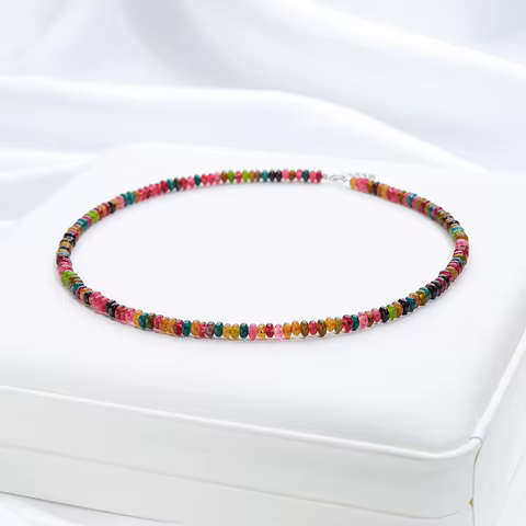 4MM Natural Stone Necklace 925 Sterling Silver Tourmaline Handwork Choker Jewelry For Women Trending Products Aquamarine 12 best sales tourmaline necklace - №4