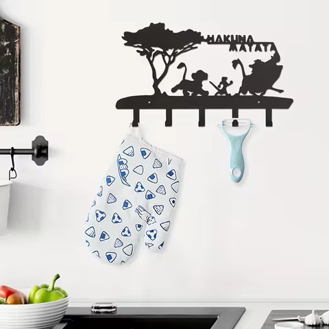 Key Hooks for Wall Decorative, Key Holder Wall Mounted With 5 Hooks Black Metal Key Organizer Rack Hanger Home Decor 12 best sales deer head wall decor - №2